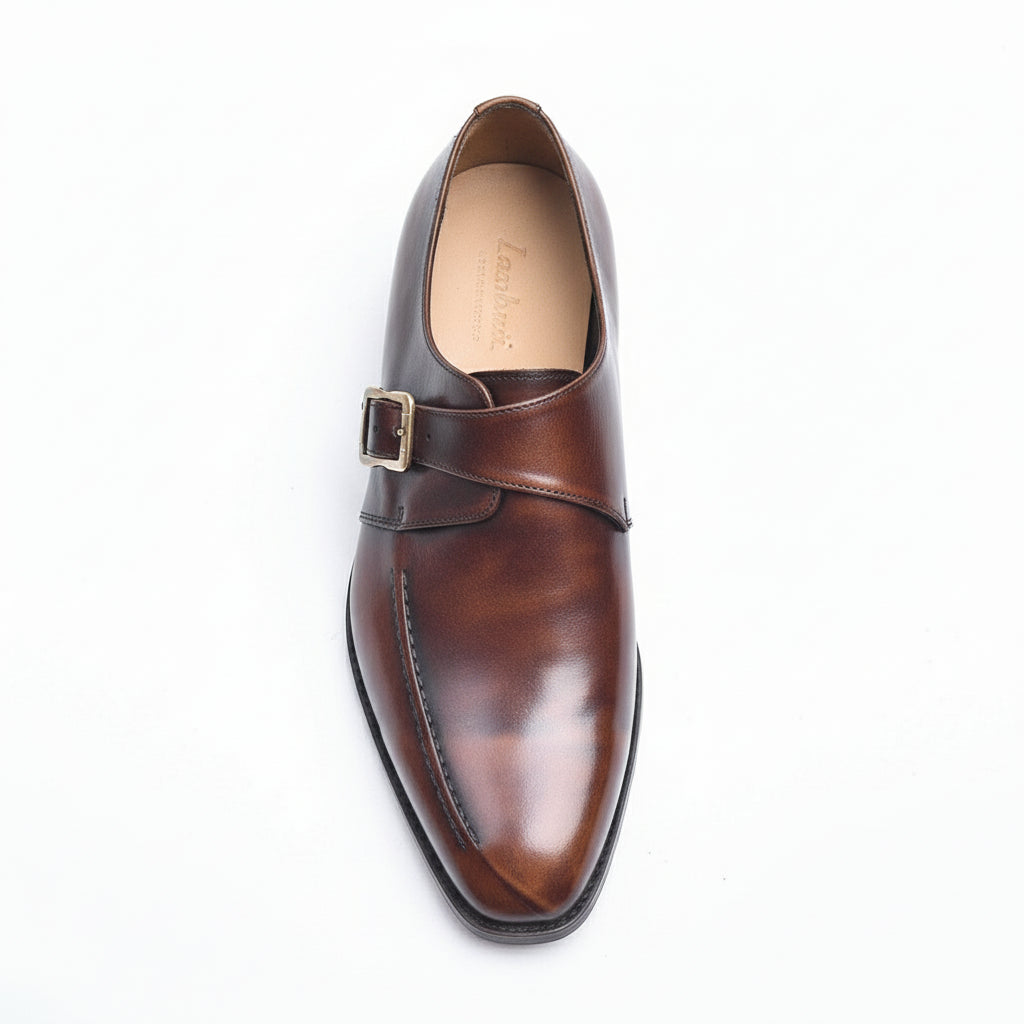 Men's Brown Leather Monk Shoes for Formal Events - top-down-view