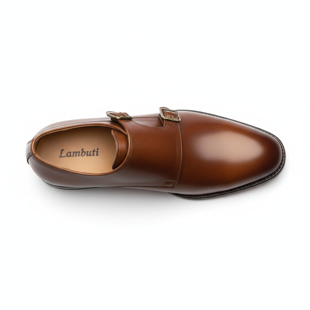 top-down-view - Men's Brown Leather Monk Strap Dress Shoes