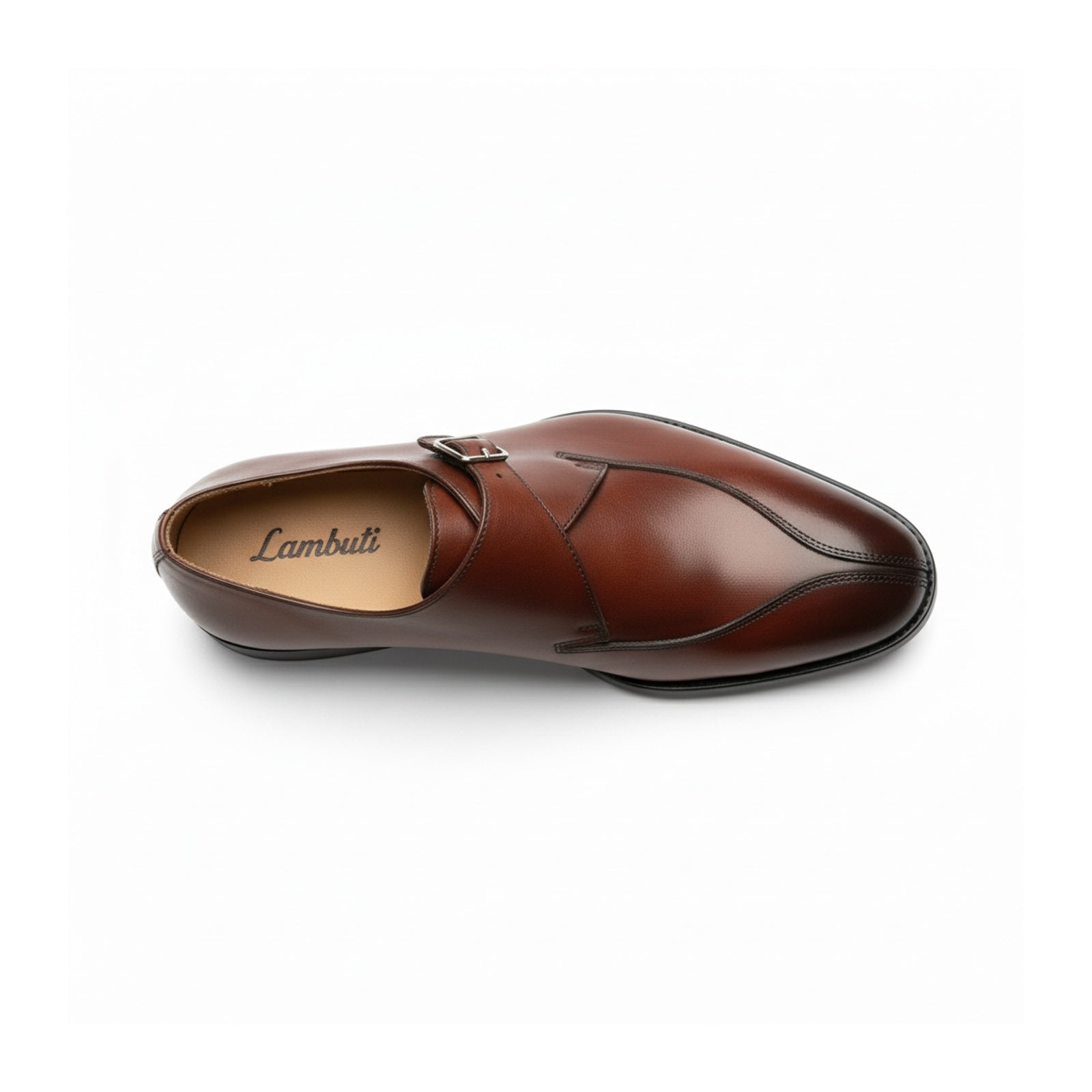 top-down-view - Men's Brown Leather Monk Strap Shoes