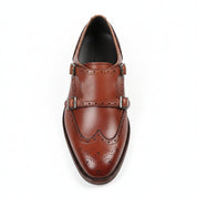 top-down-view - Men's Brown Leather Monk Strap Shoes