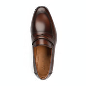top-down-view - Men's Brown Leather Penny Loafer Shoes