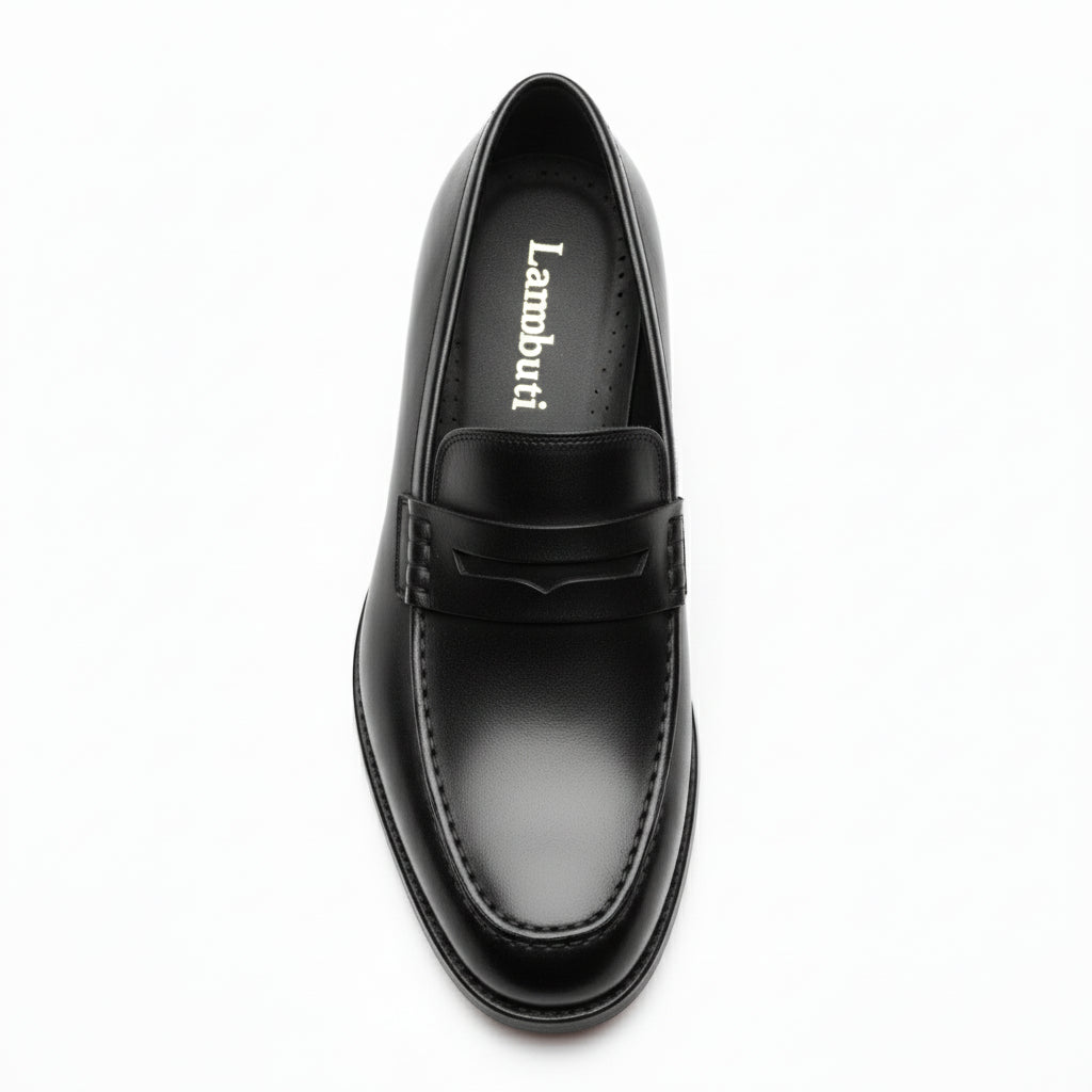 top-down-view - Men's Brown Leather Penny Loafer Shoes