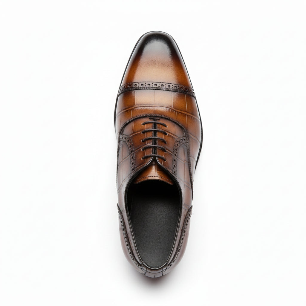 top-down-view - Men's Brown Leather Square Toe Dress Shoes