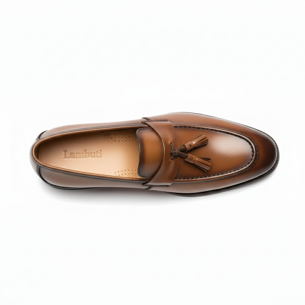 top-down-view - Men's Brown Leather Tassel Loafers