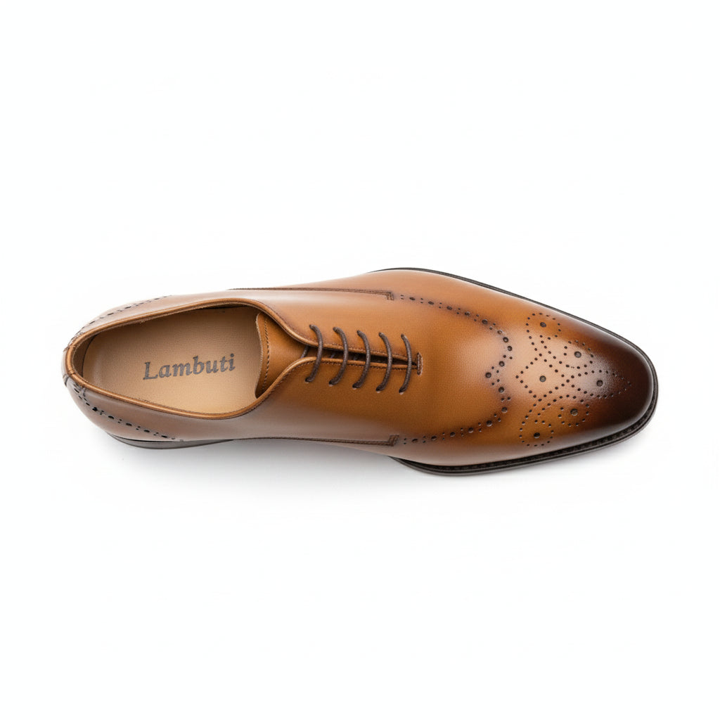 top-down-view - Men's Brown Leather Wingtip Brogue Shoes