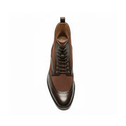Men's Brown Leather Wingtip Lace-Up Ankle Boots - top-down-view