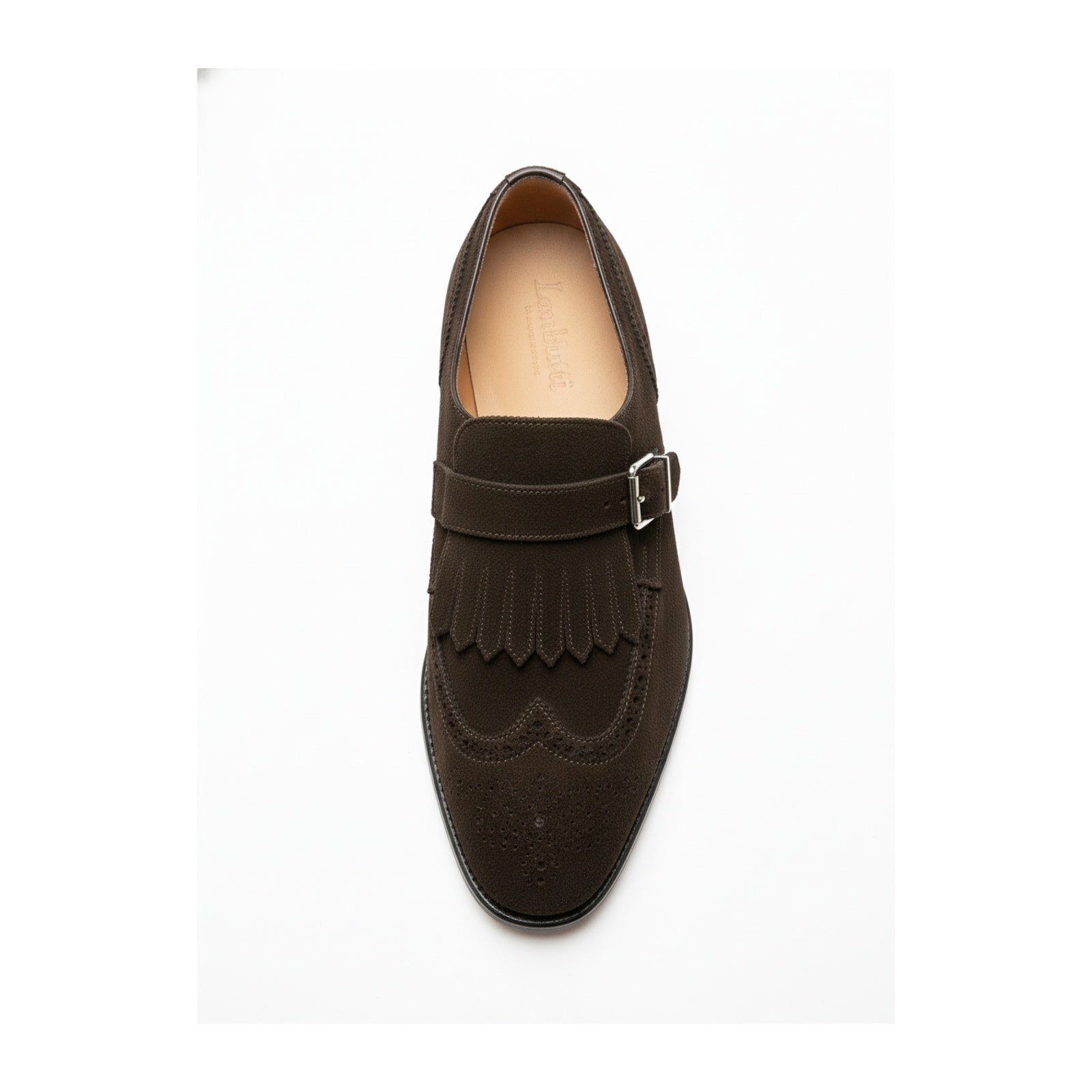 top-down-view - Men's Brown Suede Monk Strap Shoes