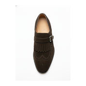 top-down-view - Men's Brown Suede Monk Strap Shoes