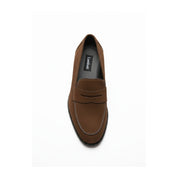 Men's Brown Suede Penny Loafers - top-down-view