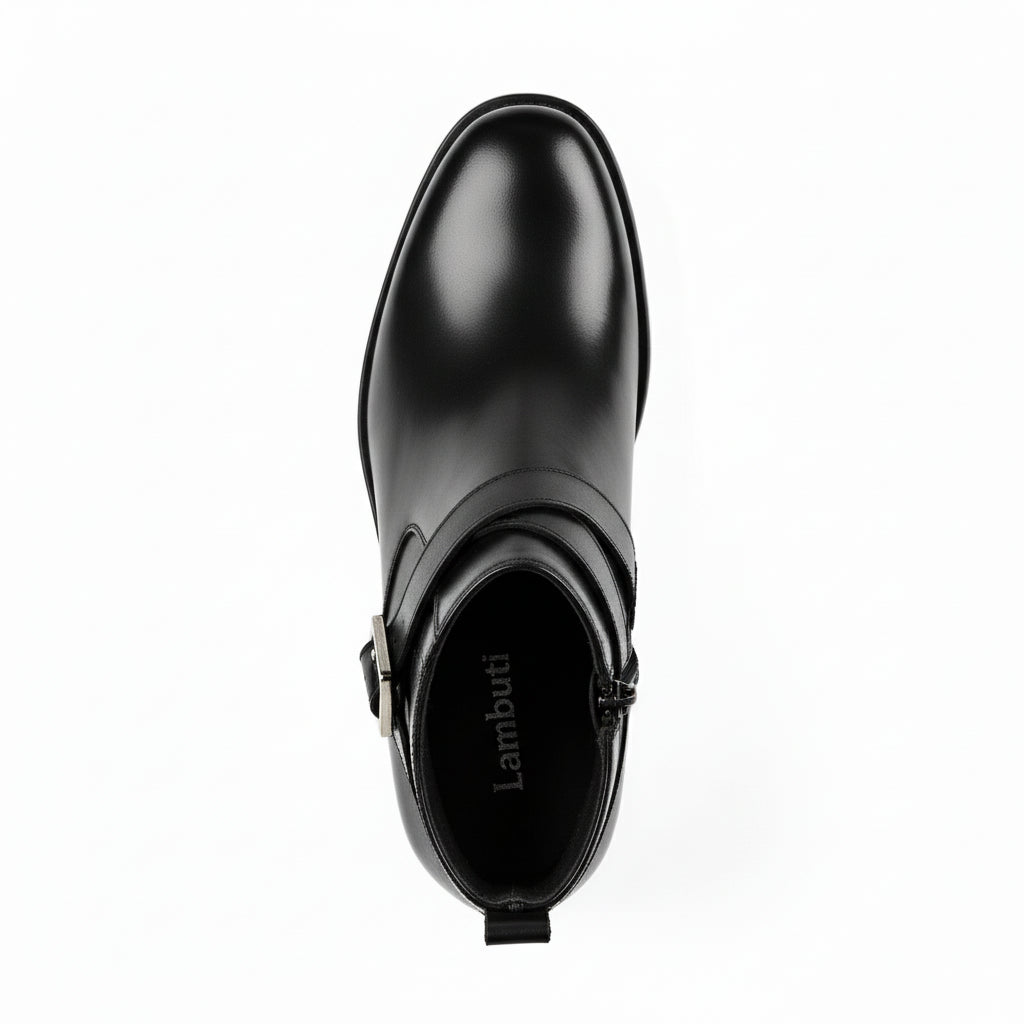 top-down-view - Men's Buckle Ankle Boots in Genuine Cow Leather