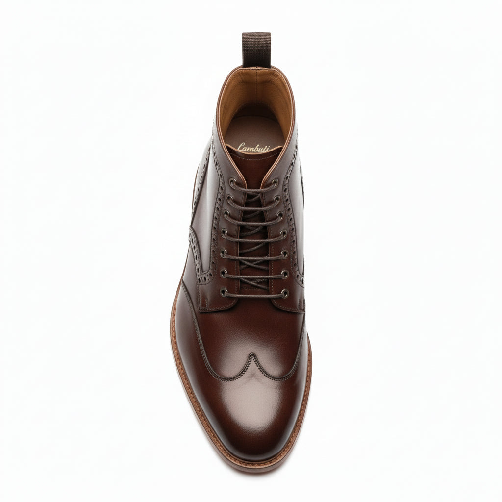 top-down-view - Men's Burgundy & Brown Leather Lace-Up Boots