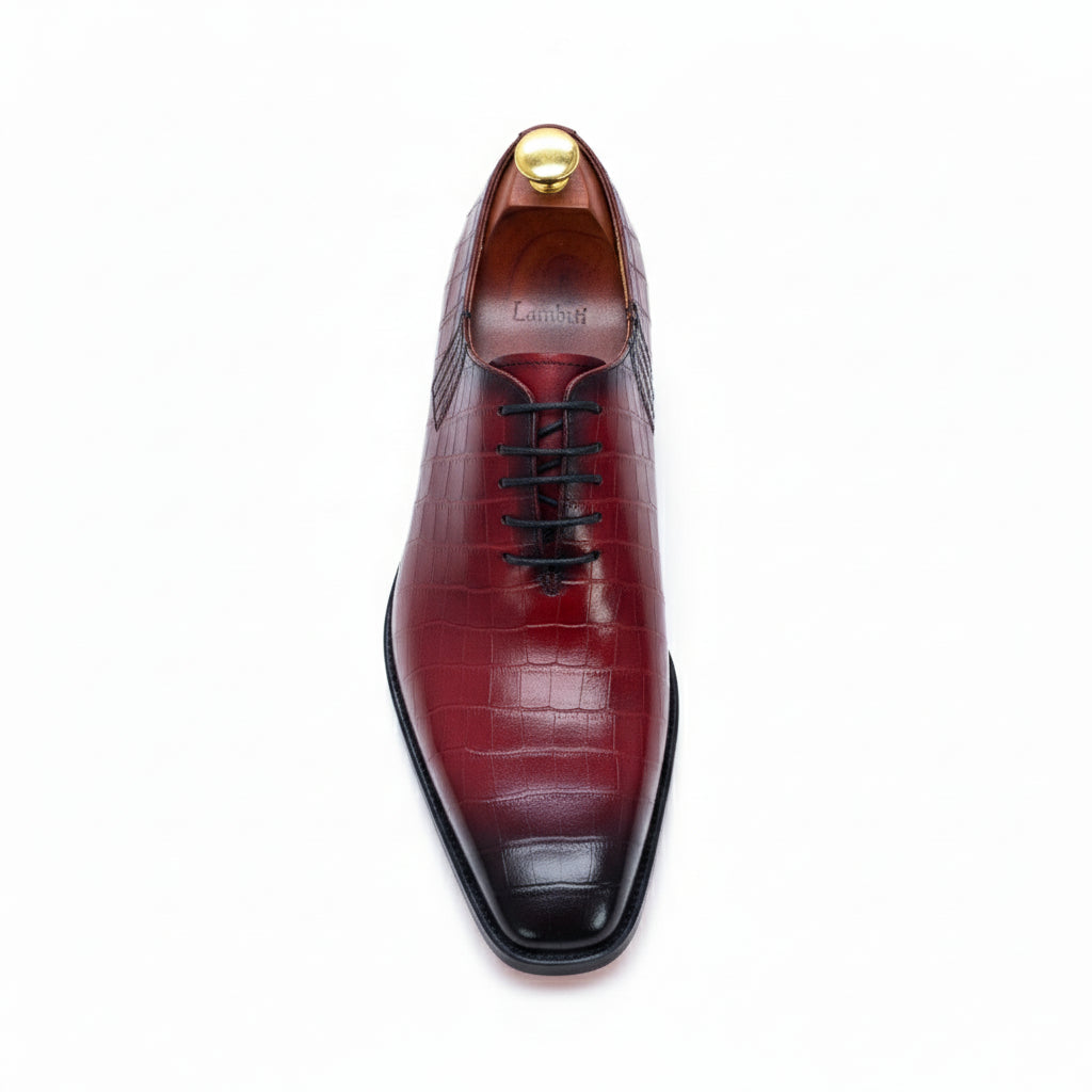 Men's Burgundy Crocodile Leather Dress Shoes - top-down-view