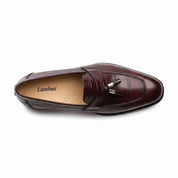 Men's Burgundy Crocodile Textured Leather Loafers - top-down-view