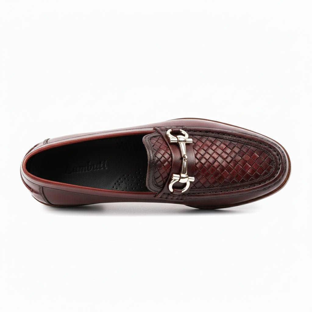 Men's Burgundy Genuine Leather Driving Shoes - top-down-view