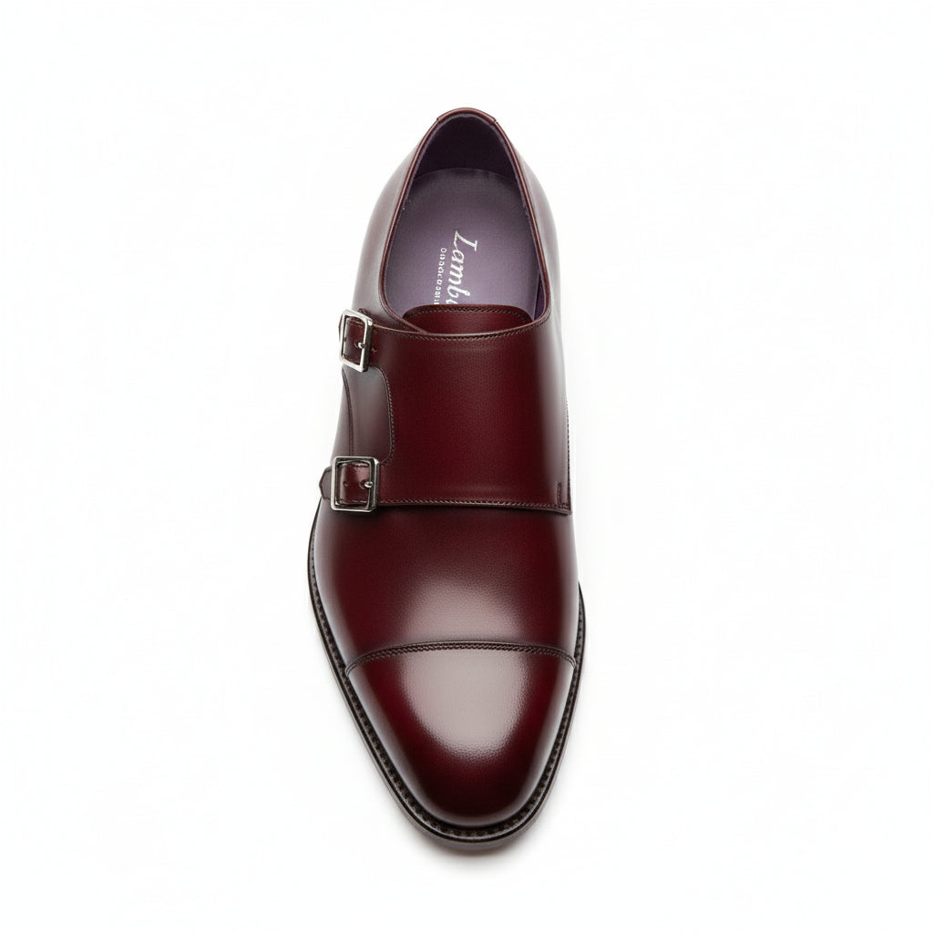 top-down-view - Men's Burgundy Leather Double Buckle Dress Shoes