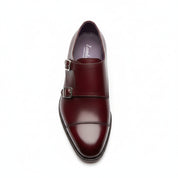 top-down-view - Men's Burgundy Leather Double Buckle Dress Shoes