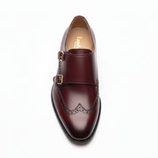 top-down-view - Men's Burgundy Leather Double Monk Strap Shoes