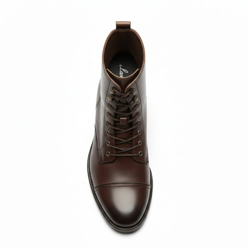 top-down-view - Men's Dark Brown Leather Cap Toe Ankle Boots