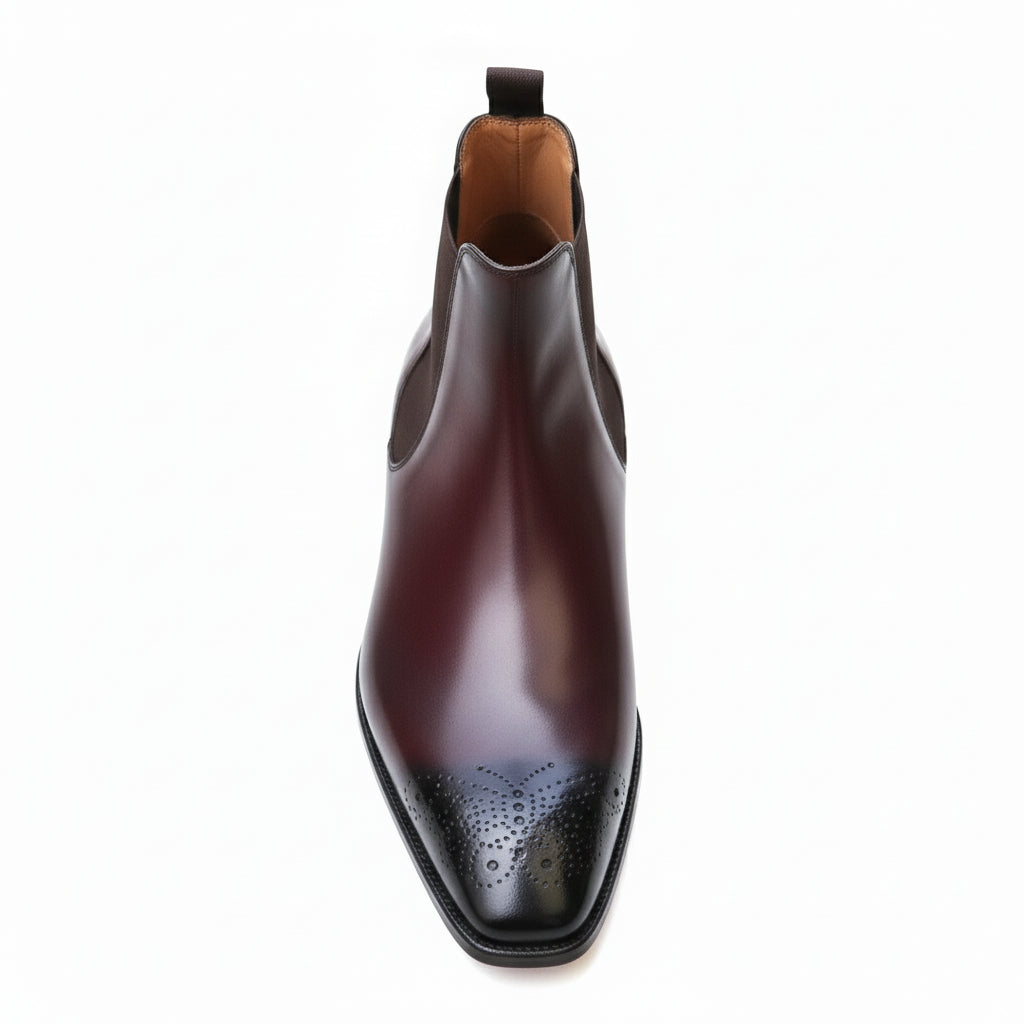 Men's Dark Burgundy Leather Chelsea Boots - top-down-view
