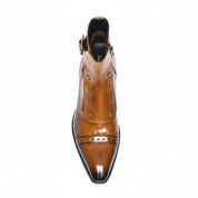 Men's Dark Tan Leather High Ankle Strap Boots - top-down-view