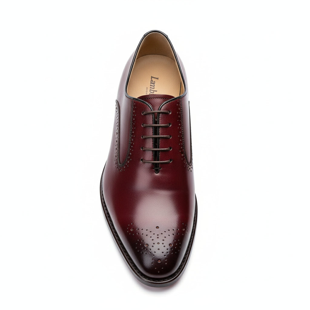 Men's Burgundy Brogue Leather Dress Shoes - top-down-view