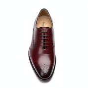Men's Burgundy Brogue Leather Dress Shoes - top-down-view