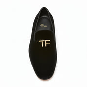 top-down-view - Men's Embroidered Velvet Leather Slippers