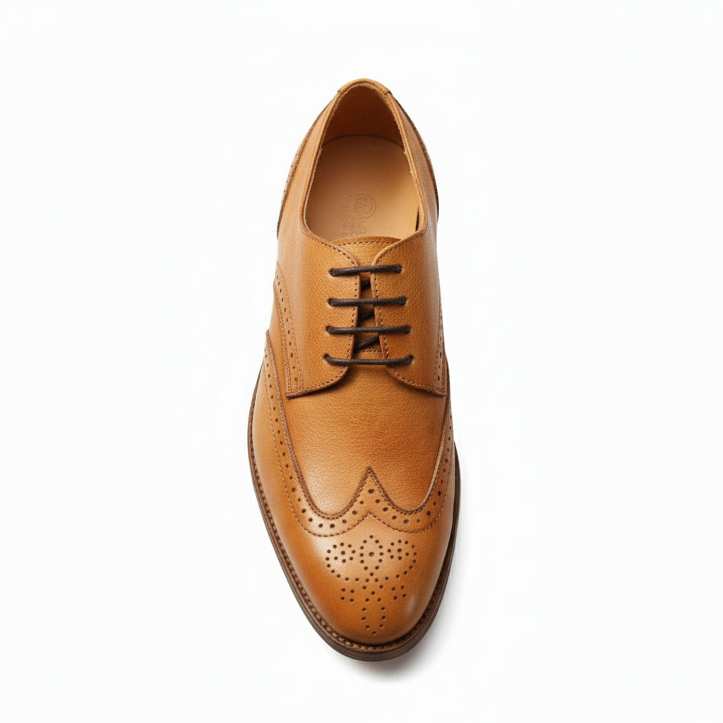 top-down-view - Men's Genuine Leather Derby Shoes with Brogue Detailing