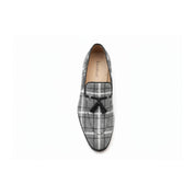 top-down-view - Men's Gray Tweed Fabric Loafers with Tassel Detail