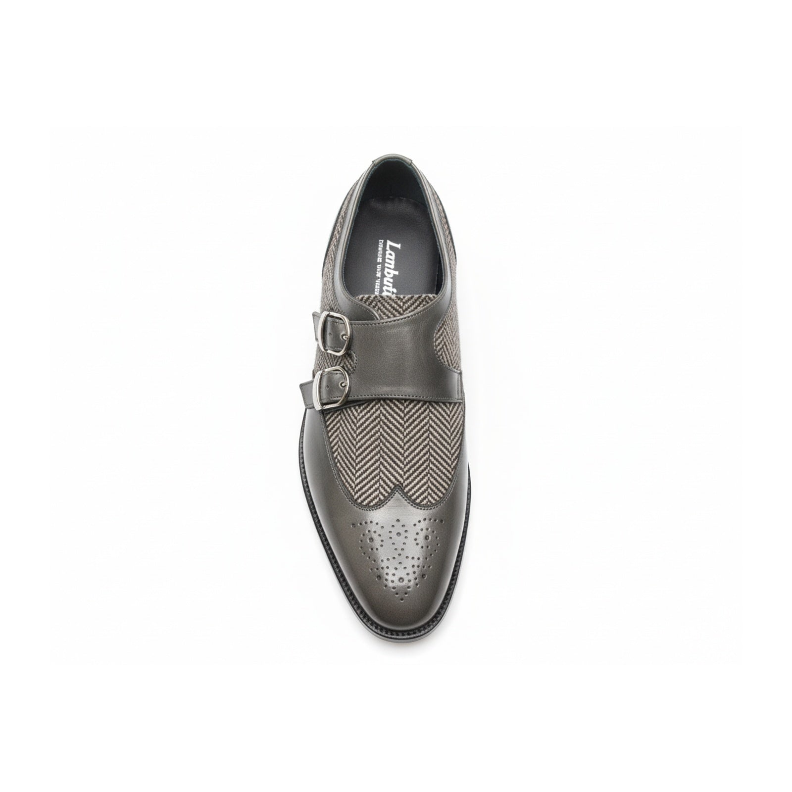 Men's Gray Wing Tip Monk Leather Shoes - top-down-view