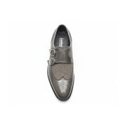 Men's Gray Wing Tip Monk Leather Shoes - top-down-view