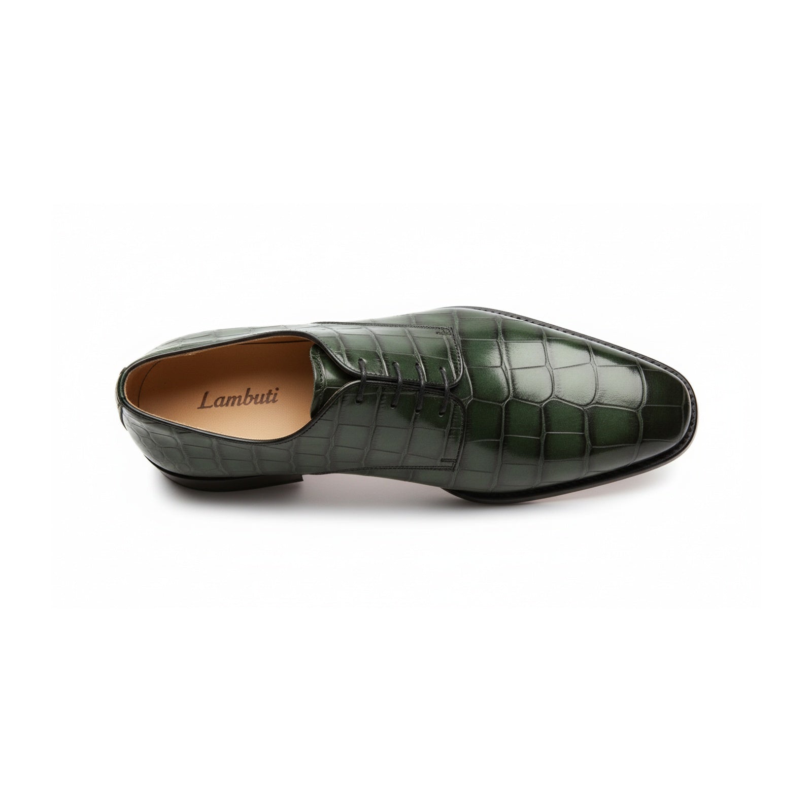 top-down-view - Men's Green Leather Lace-Up Dress Shoes