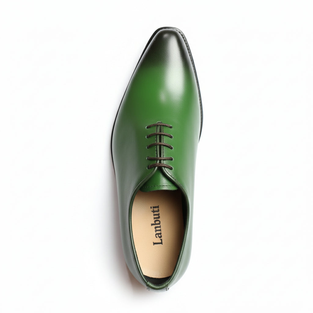 Men's Green Pointed Toe Leather Dress Shoes - top-down-view