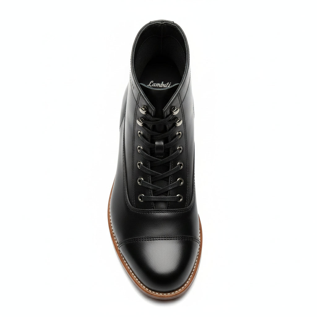 top-down-view - Men's Handmade Black Leather Ankle Boot with Handcrafted Detailing