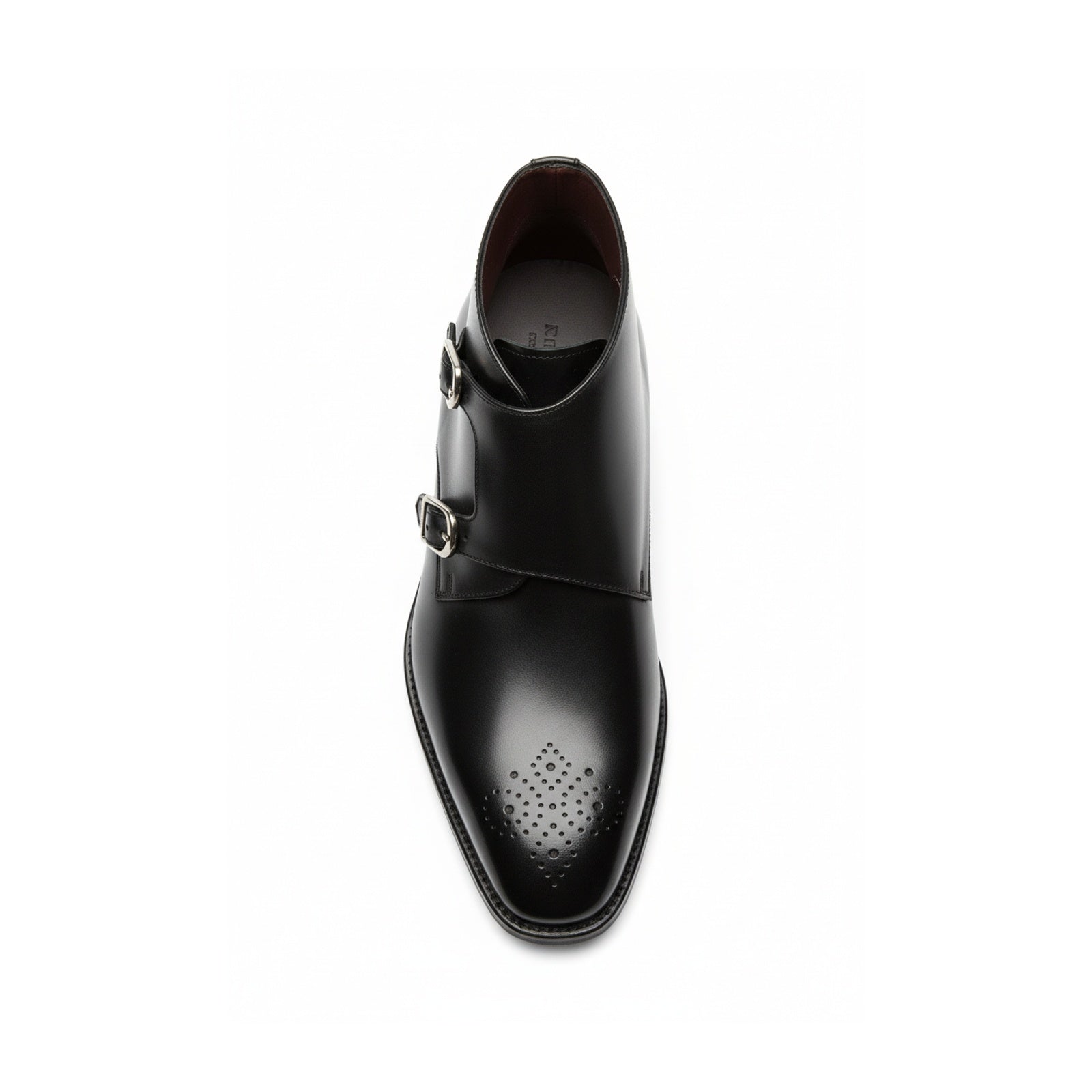 top-down-view - Men's Handmade Black Leather Double Monk Boots with Premium Craftsmanship