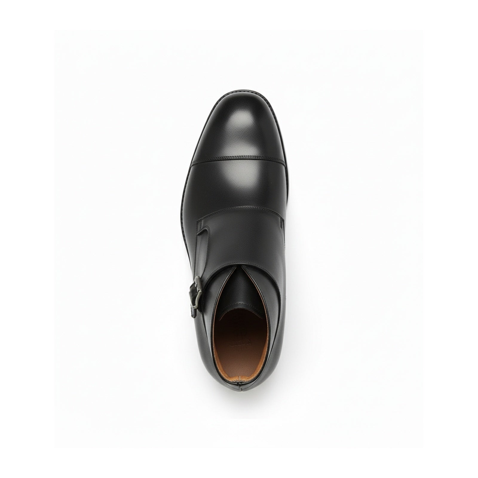 top-down-view - Men's Handmade Black Leather Double Monk Strap Boots