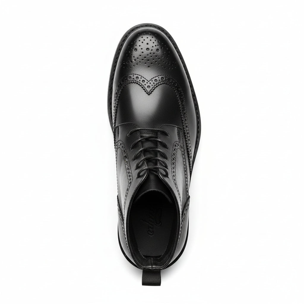 top-down-view - Men's Handmade Black Leather Wingtip Brogue Ankle Boots