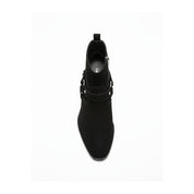 top-down-view - Men's Handmade Black Suede Biker Ankle Boots with Side Zipper