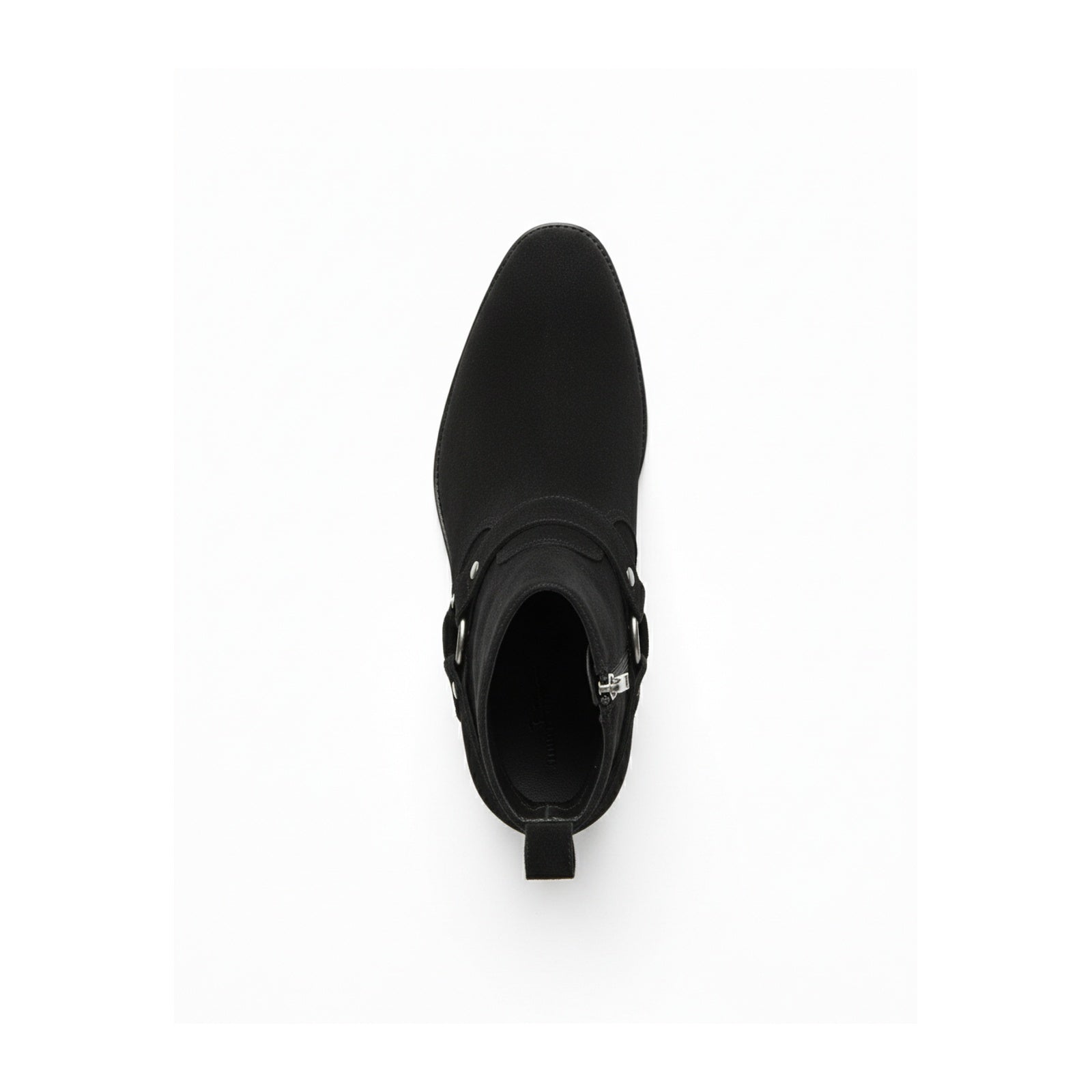 top-down-view - Men's Handmade Black Suede Biker Ankle Boots with Side Zipper