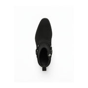 top-down-view - Men's Handmade Black Suede Biker Ankle Boots with Side Zipper