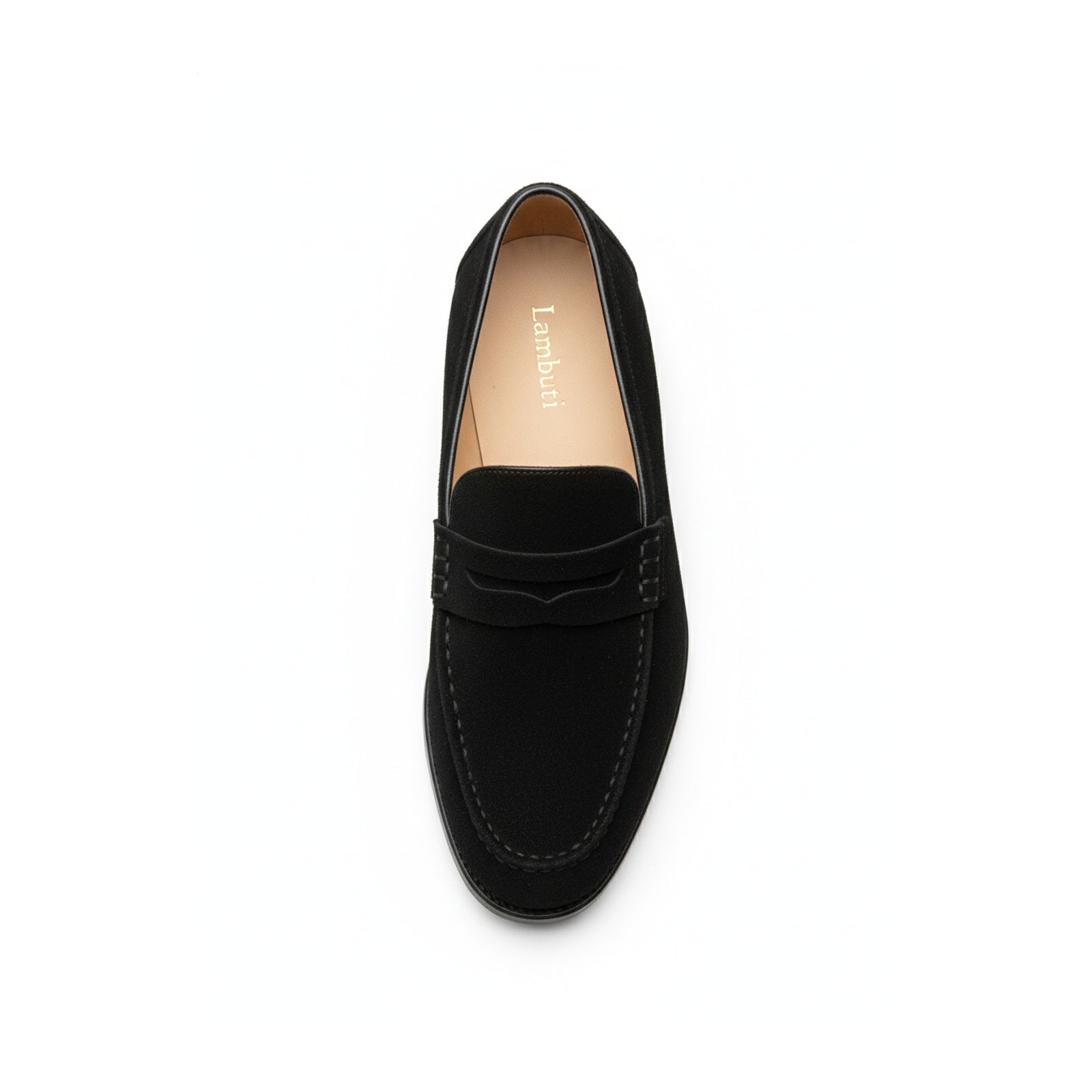 top-down-view - Men's Handmade Black Suede Moccasins with Slip-On Design