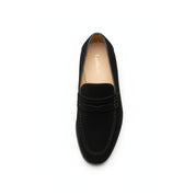 top-down-view - Men's Handmade Black Suede Moccasins with Slip-On Design