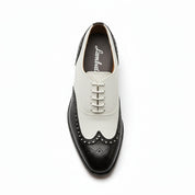 top-down-view - Men's Handmade Black & White Leather Wingtip Dress Shoes