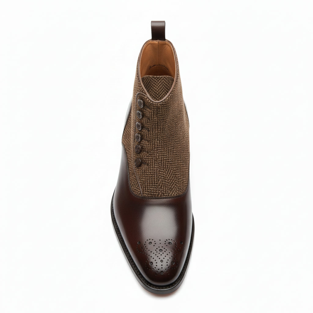 top-down-view - Men's Handmade Brown Leather Button Boots with Premium Fit
