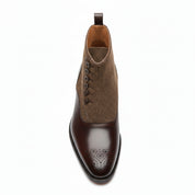 top-down-view - Men's Handmade Brown Leather Button Boots with Premium Fit