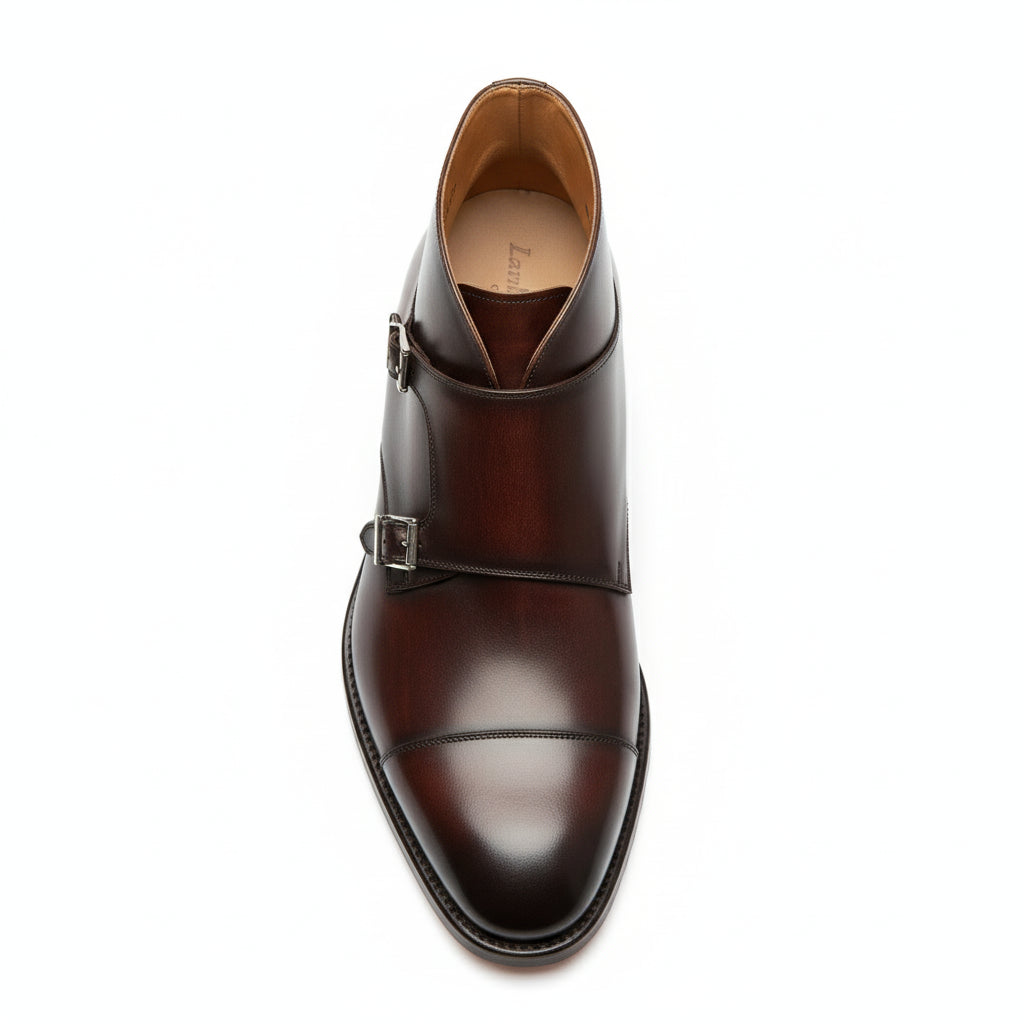 top-down-view - Men's Handmade Brown Leather Double Monk Strap Boots