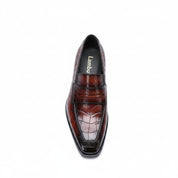 top-down-view - Men's Handmade Burgundy Alligator Pattern Leather Moccasins
