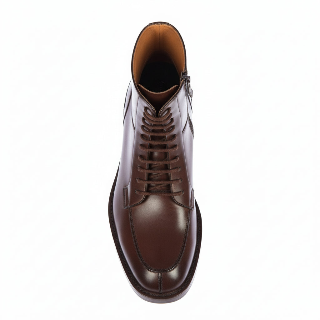 top-down-view - Men's Handmade Dark Brown Leather Lace-Up Ankle Boot with Welted Sole