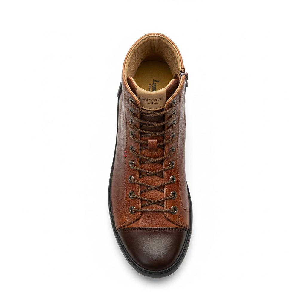 top-down-view - Men's High-Top Genuine Leather Sneakers
