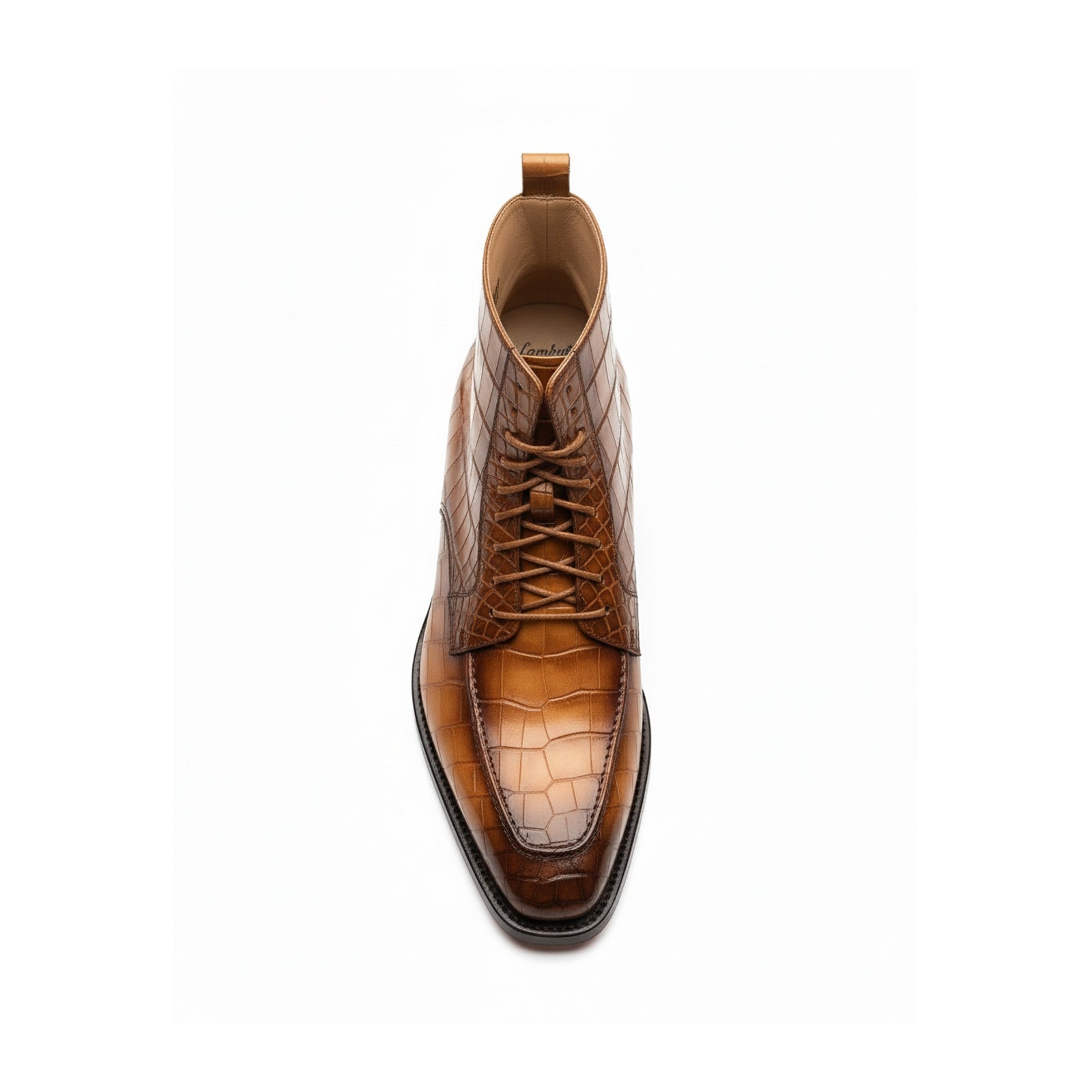Men's Tan Brown Crocodile Leather Ankle Boots - top-down-view